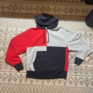 Champion Red Gray Colorblock Hoodie Sweatshirt
